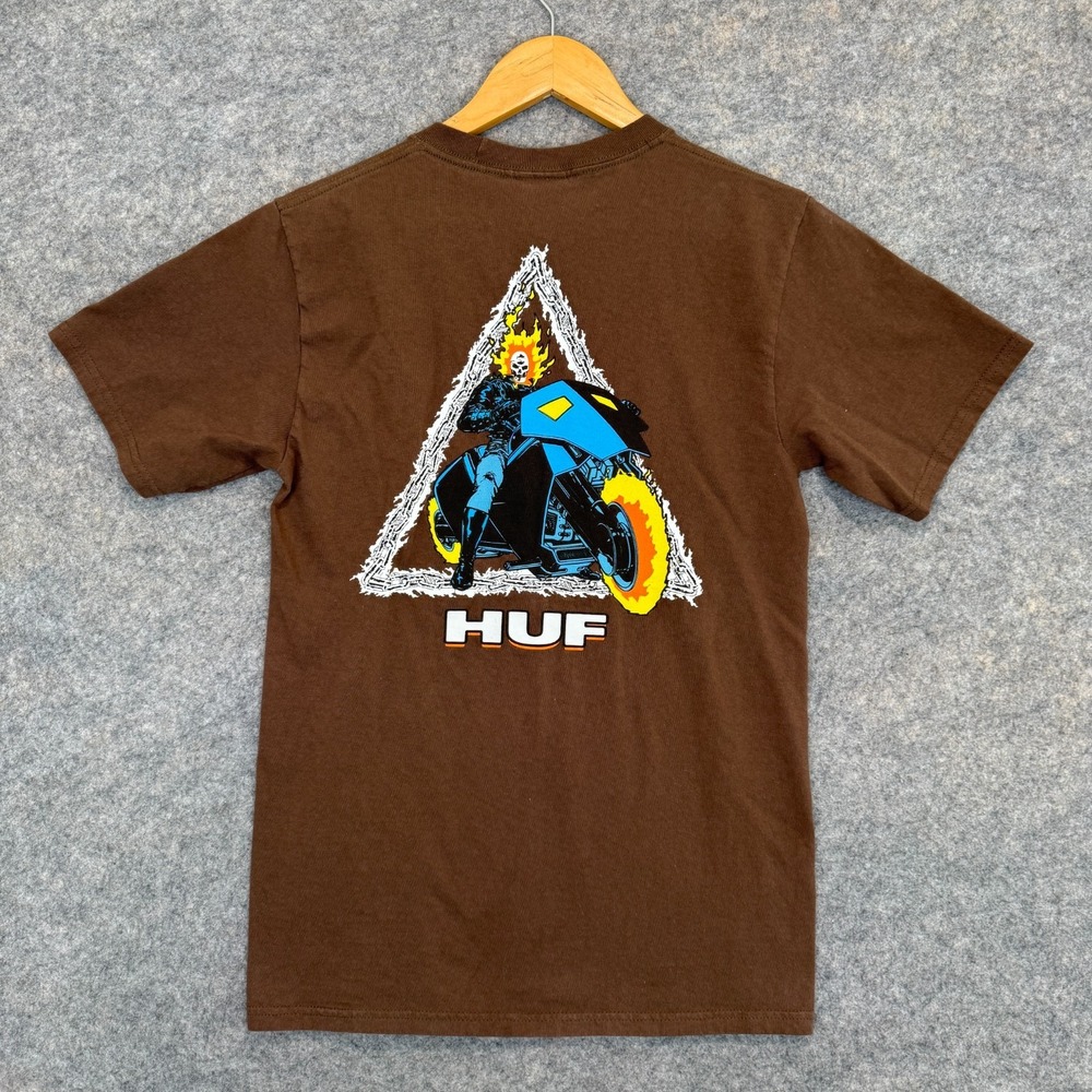 HUF Marvel Ghost Rider Shirt Tee Mens Mens Small Graphic Triple Triangle Brown‎